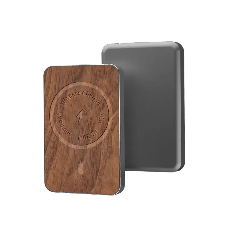 Khaki alloy wireless charging power bank with magnetic surface and 5000mAh capacity