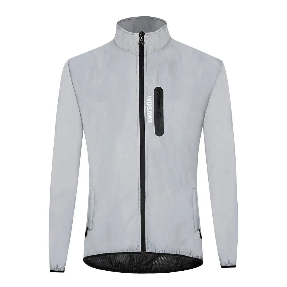 Silver waterproof polyester windproof long-sleeved coat with sizing options from S to 3XL