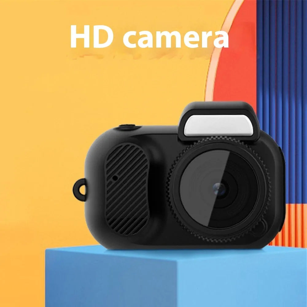 Retro mini camera in black with display screen, 1080p HD portable camcorder for home and outdoor recording