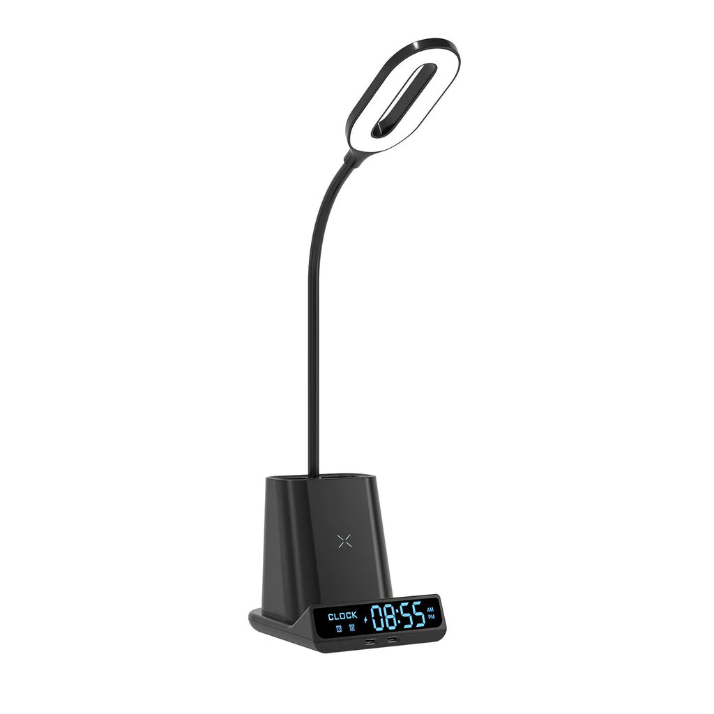 Wireless charging desk lamp with pen holder and storage compartment in modern design