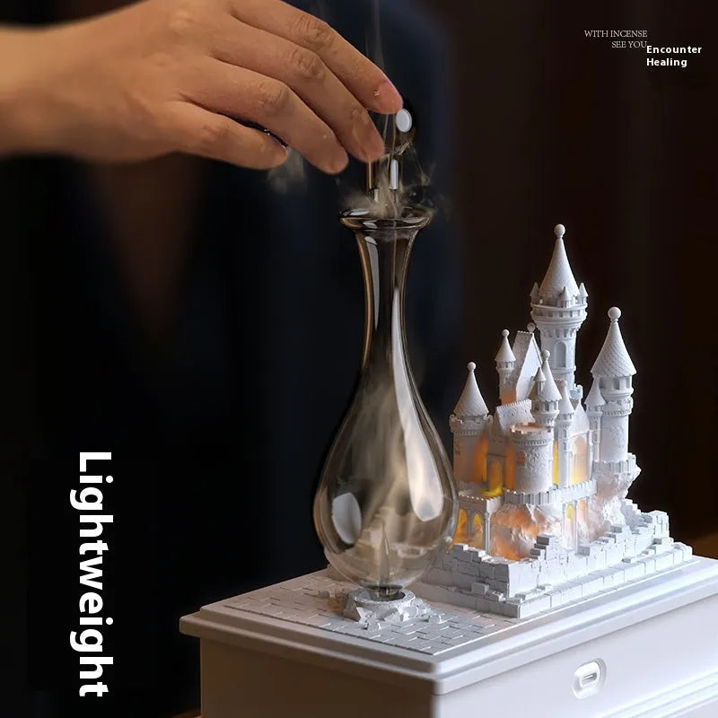 White medieval castle waterless aromatherapy machine ornament with cold fragrance analyser and ambient light