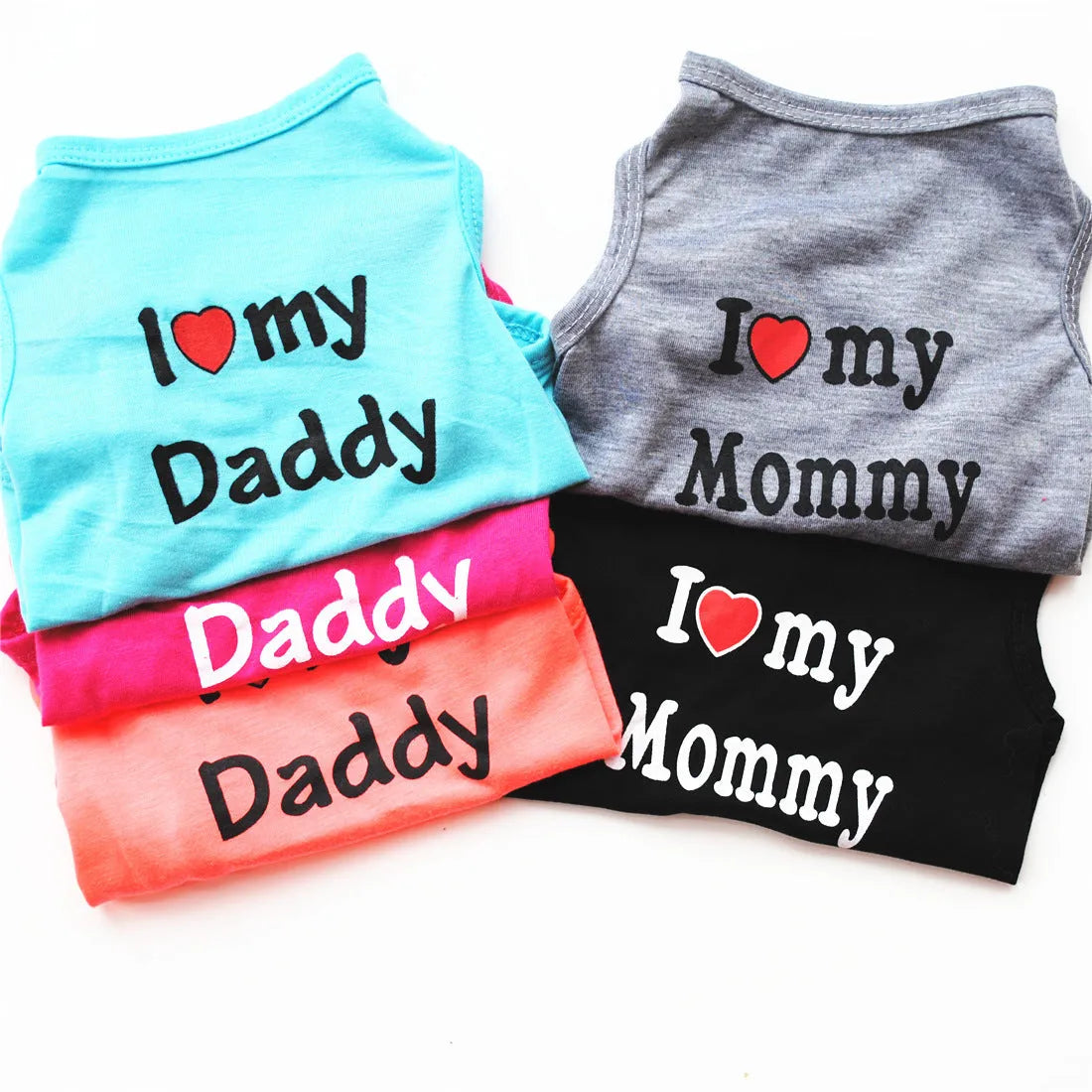 Pet puppy vest in pink with Love Mom text, polyester casual coat