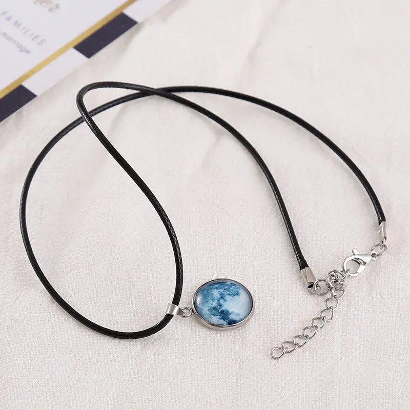 Christmas constellation moon night sky luminous alloy pendant necklace with coloured glass pendant on extension chain