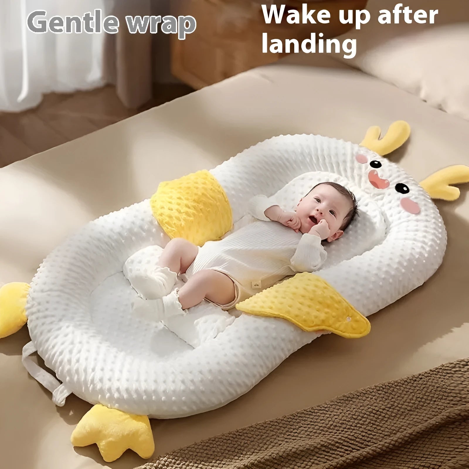 Foldable newborn baby sleeping slope mattress in Little Dragon design for reflux relief on soft fabric