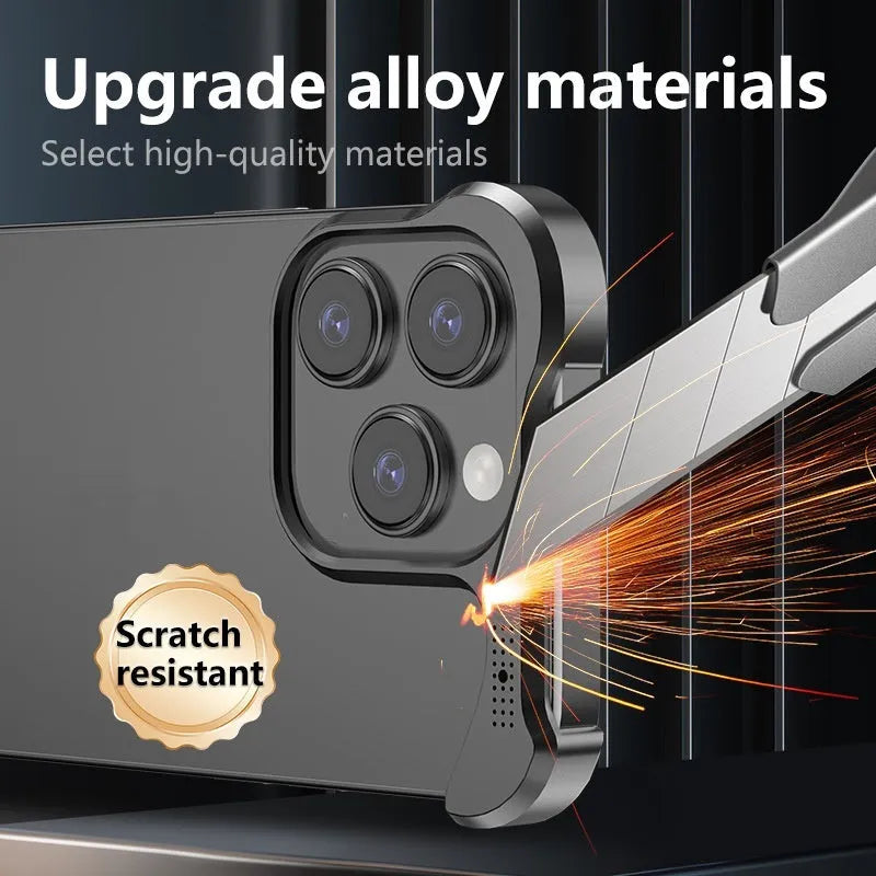 Special-shaped aromatherapy aluminium alloy hollow phone case in black for iPhone 14 Pro Max