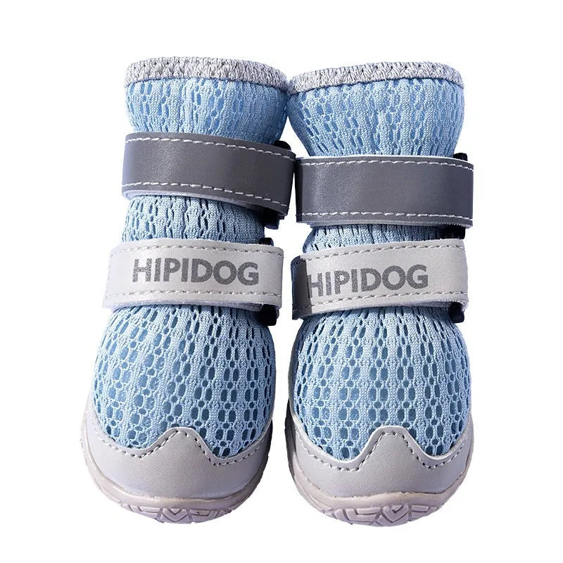 Cartoon style dog shoes in Bondi Blue and Dean Green colours for summer hot pavement protection