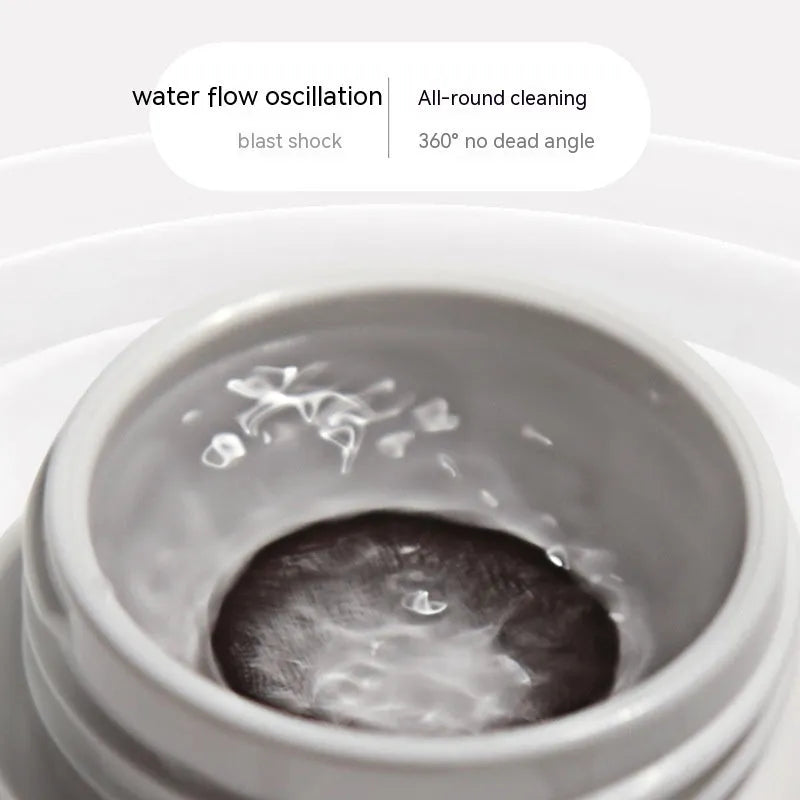 Automatic ultrasonic glasses cleaning machine in pearl white, blue, or pink colours showing compact 85x65x30mm dimensions