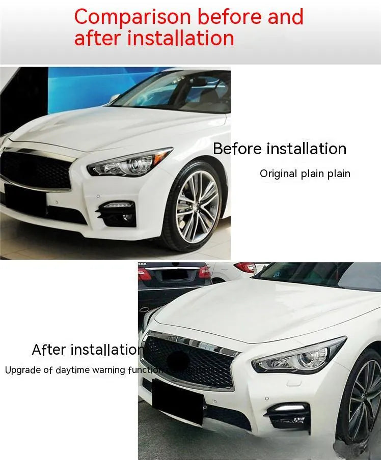 Infiniti Q50 Q70 front bumper LED turn signal and daytime running fog lamp unit with ABS housing.