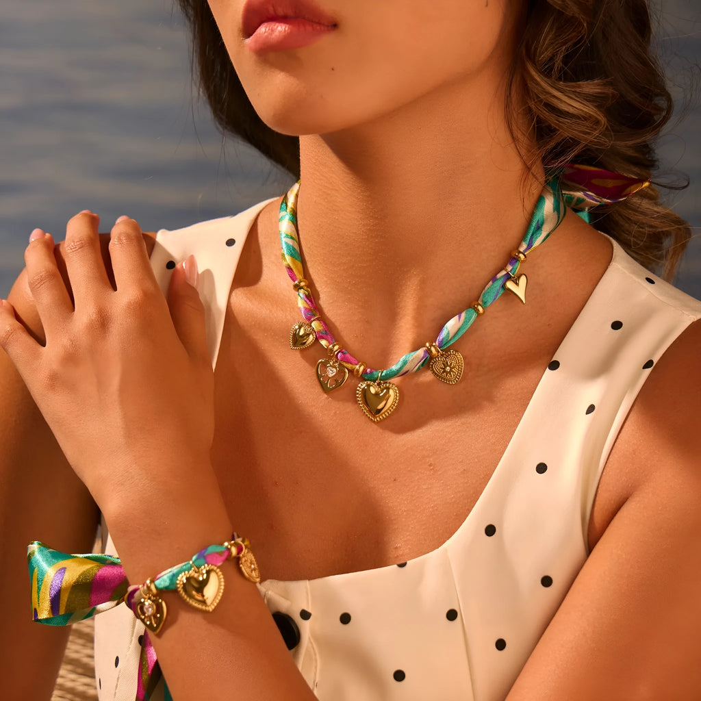 Women's 18K gold plated stainless steel necklace with geometric pendant and matching bracelet