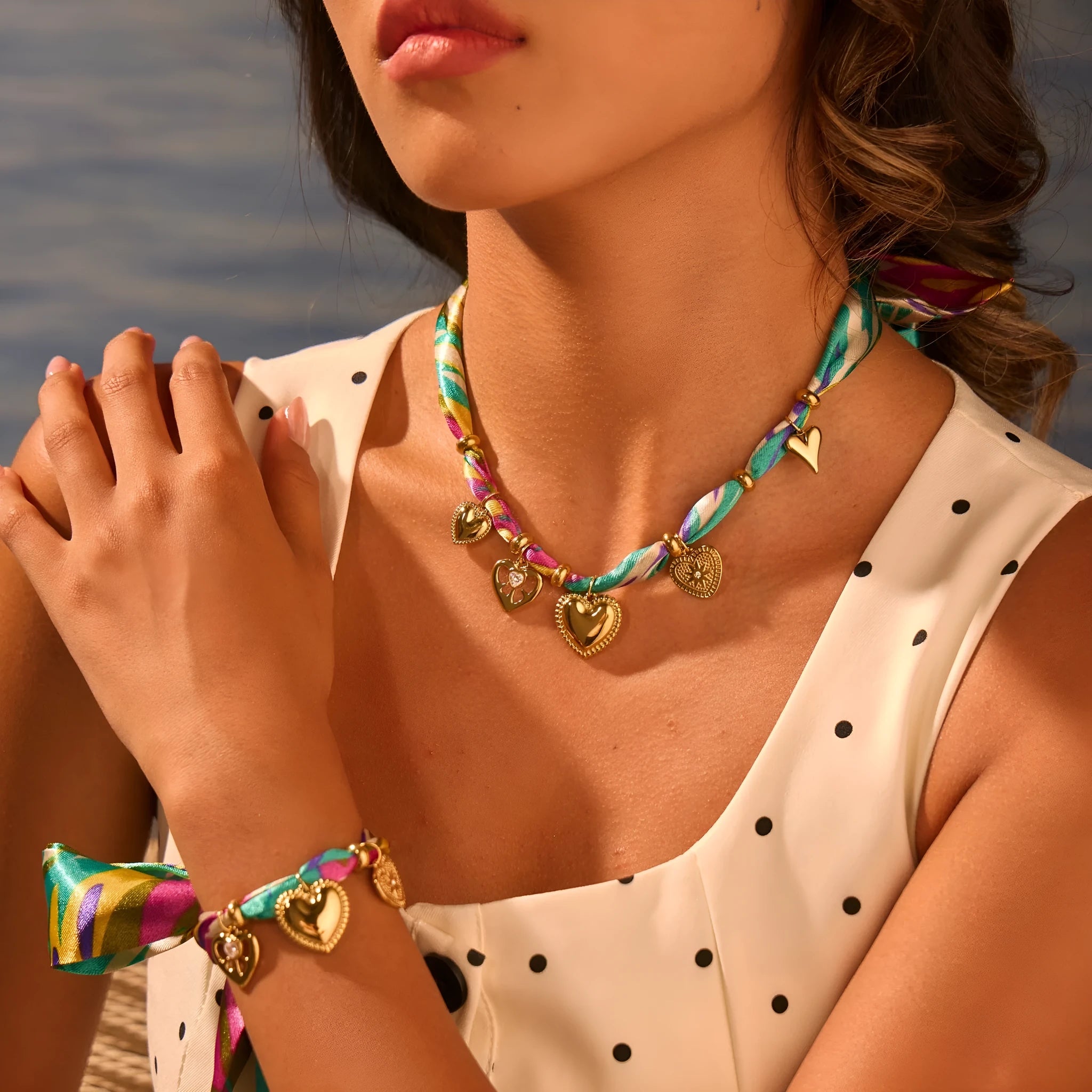 Women's 18K gold plated stainless steel necklace with geometric pendant and matching bracelet
