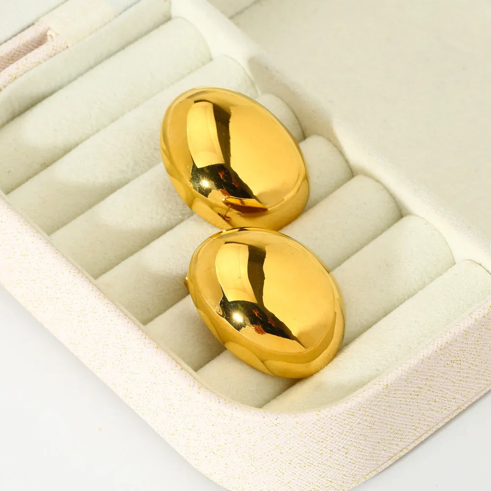 Women's geometric ear studs with exaggerated glazed surface in DFE139 gold colour tone