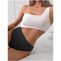Women's light grey one-shoulder one-piece swimsuit in polyester fabric for swimming