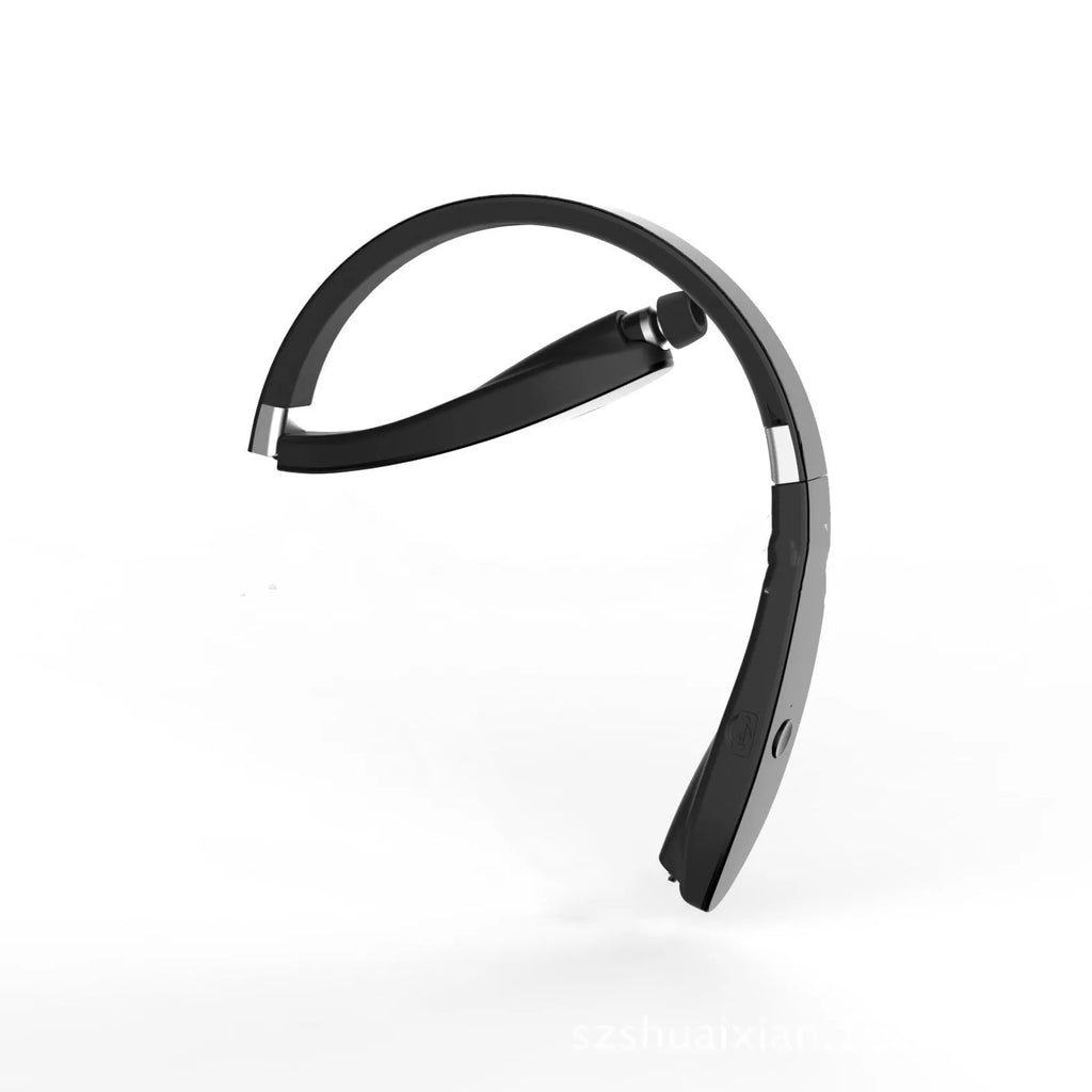 SX991 Wireless Retractable Earbuds in black with neck-hanging design and battery display