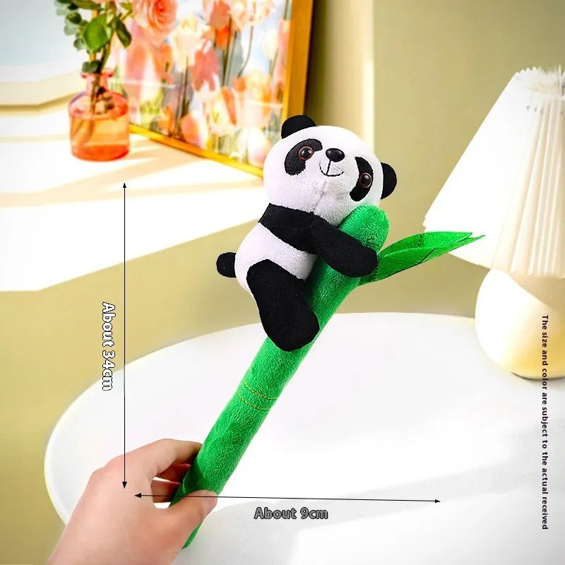 Bamboo panda plush doll ornament 34cm tall holding bamboo style