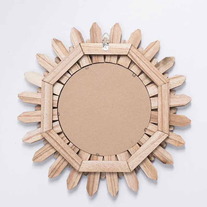 European style solid wood hanging mirror with handmade finish in baked colour