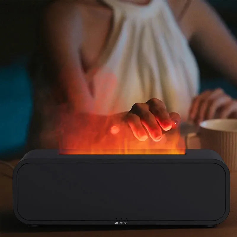 Flame dynamic aroma diffuser with remote control showing colour-changing LED lights