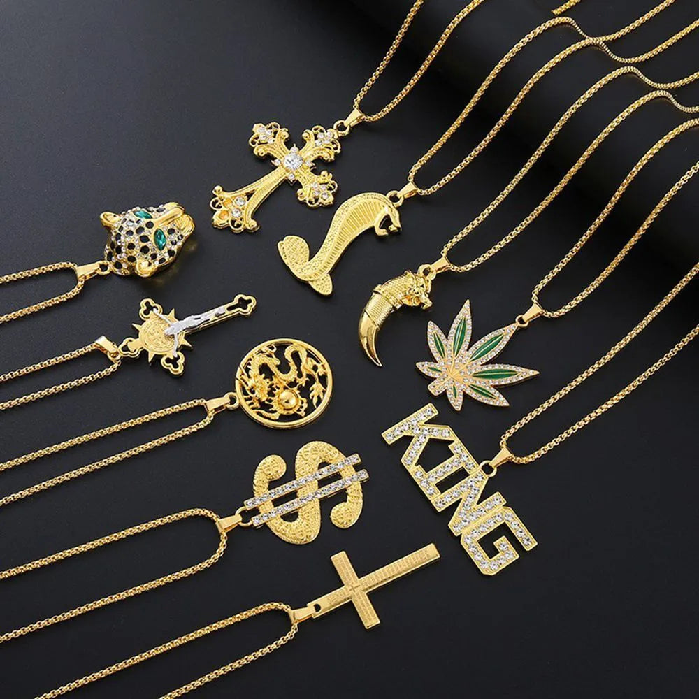 Gold geometric women's necklace with sparkling zircon stones on a model.