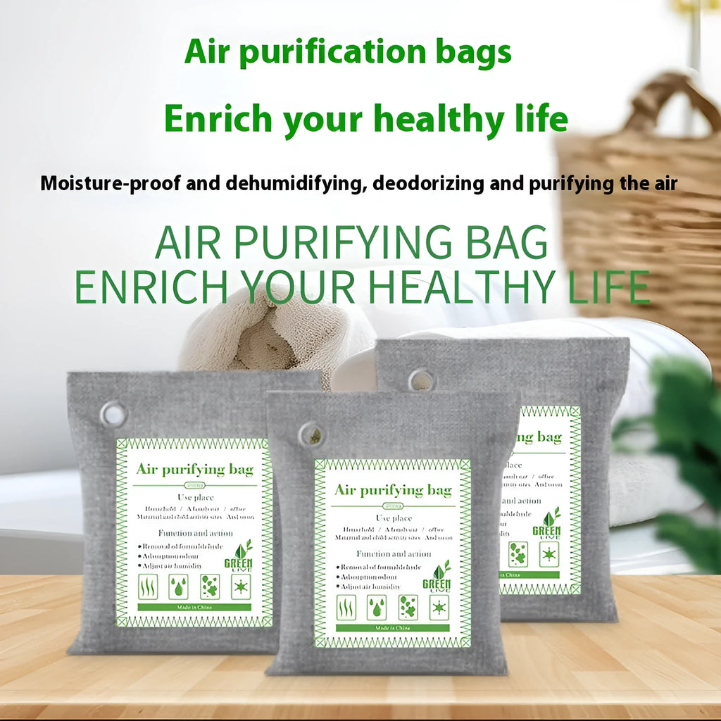 Bamboo charcoal air purifier bag in breathable fabric for formaldehyde removal.