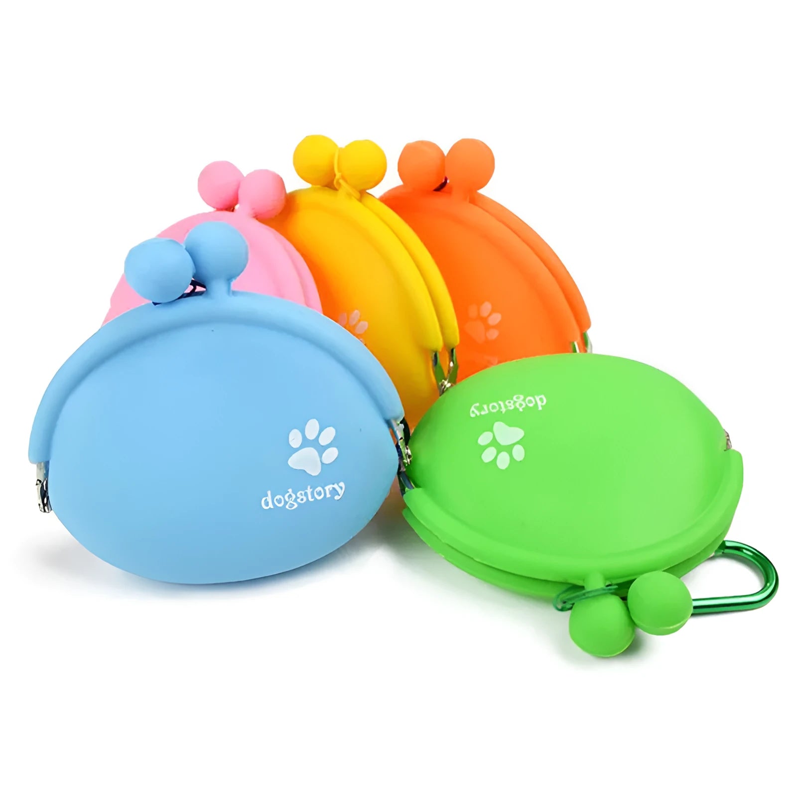 Yellow silicone dog treat waist bag with hook and loop closure, shown next to dog treats.