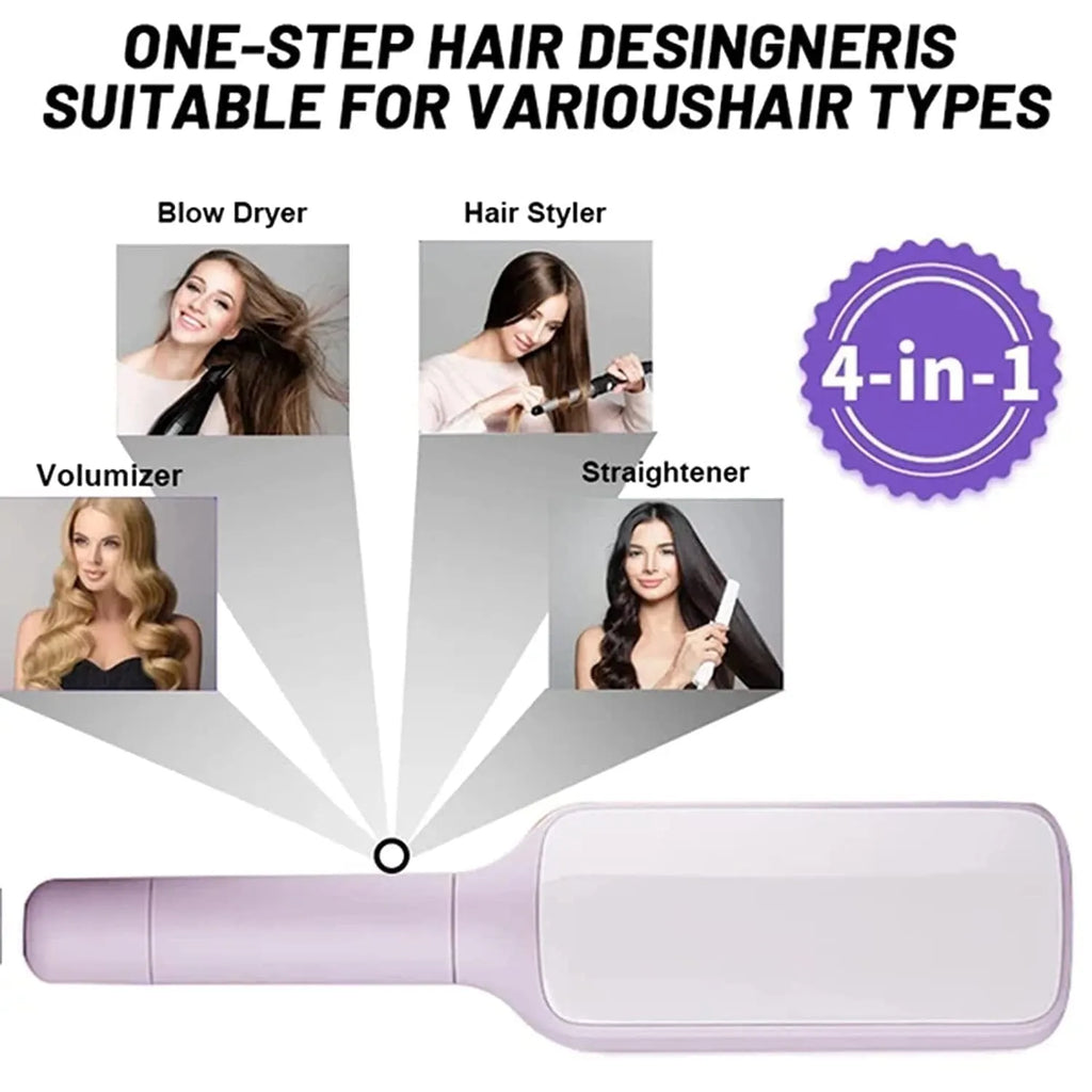 Roland purple self-cleaning hair brush with ergonomic handle showing rotating mechanism.
