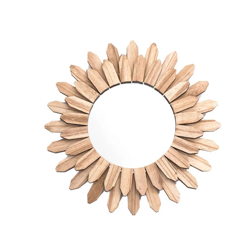 European style solid wood hanging mirror with handmade finish in baked colour
