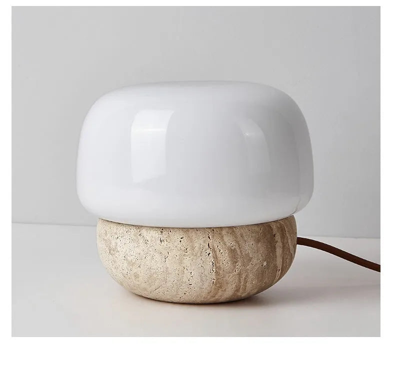 Cream-coloured retro bedside lamp with button switch measuring 18x17cm