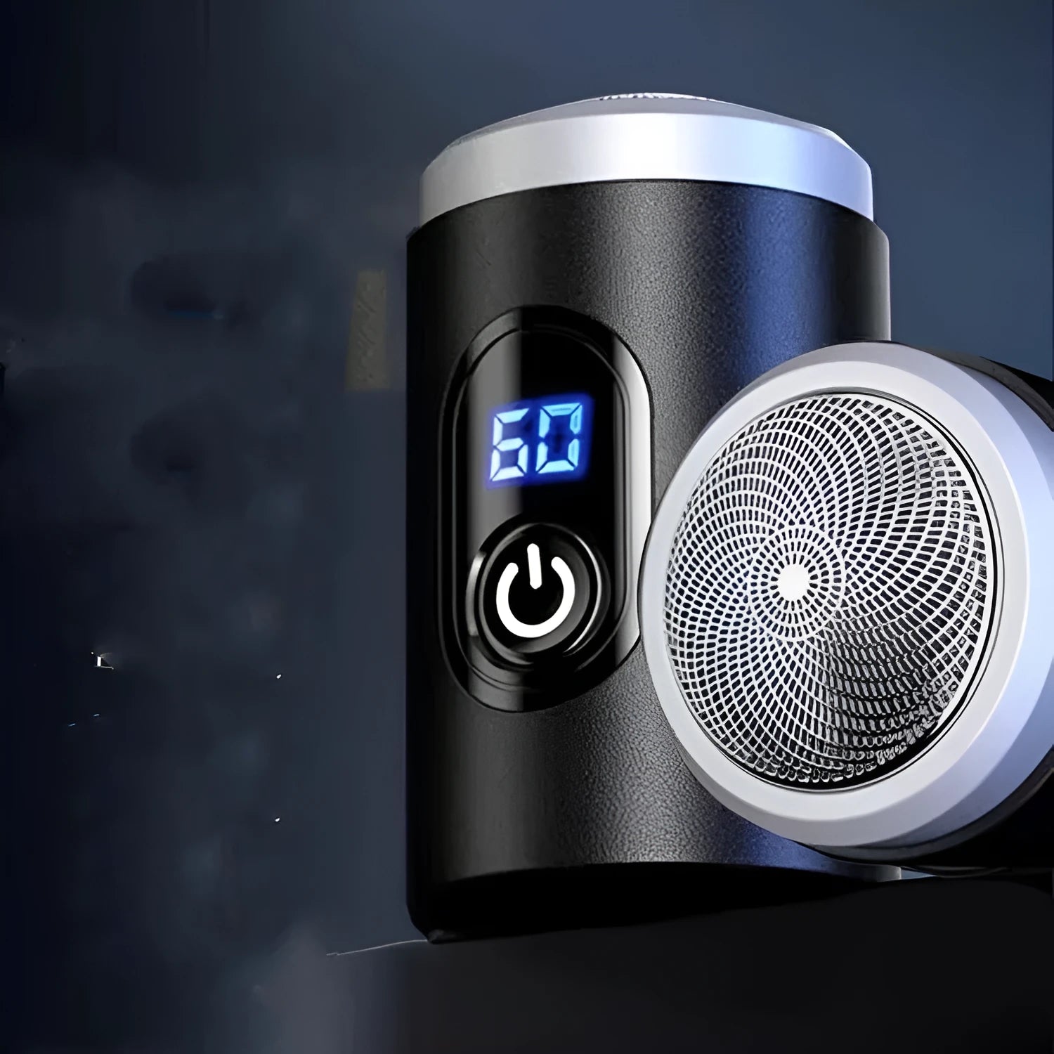 Black portable USB rechargeable electric shaver with cleaning brush and protective cover