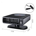Black vehicle-mounted heater with adjustable vents for car defrosting and defogging, shown with double-sided adhesive.