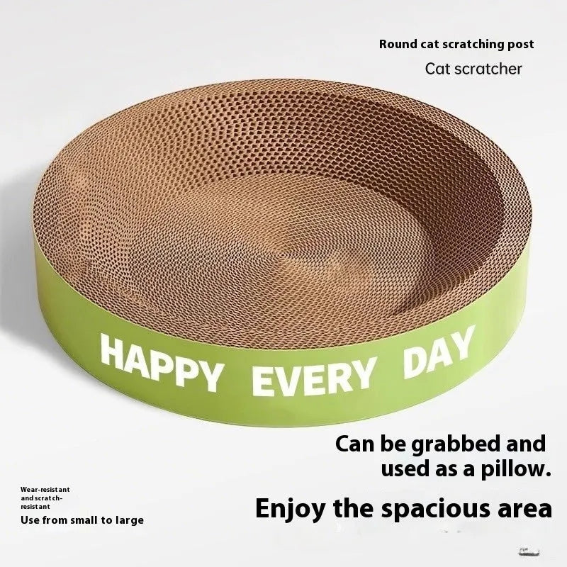 Green round cat scratching board nest with jute fibre surface in two size options