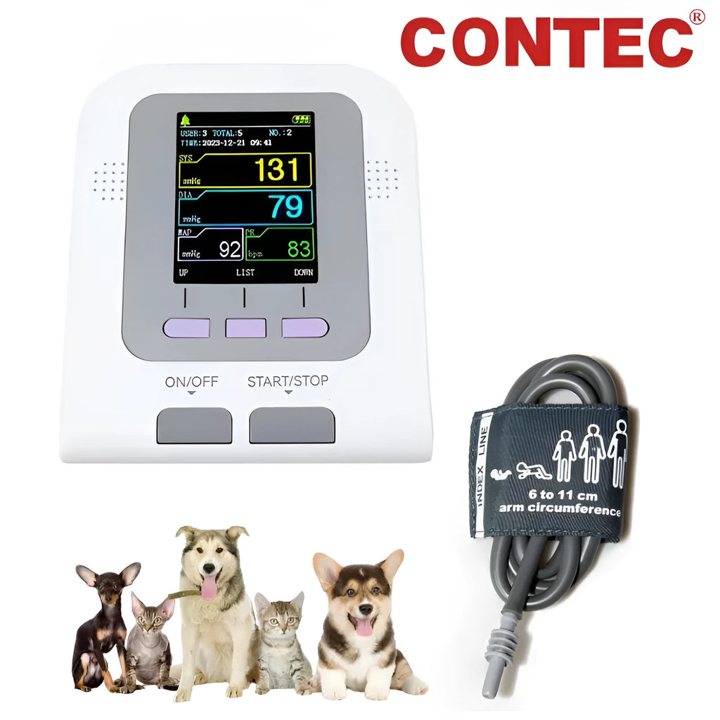 CONTEC08A Vet digital blood pressure monitor unit with colour screen and separate cuff for animals.