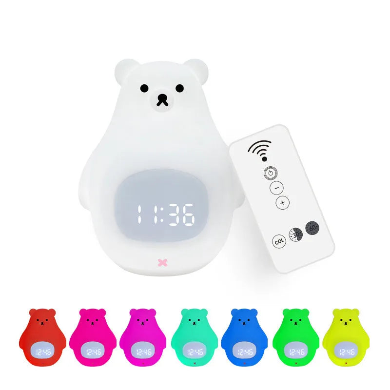 Big white bear silicone night light with remote control showing seven colour options