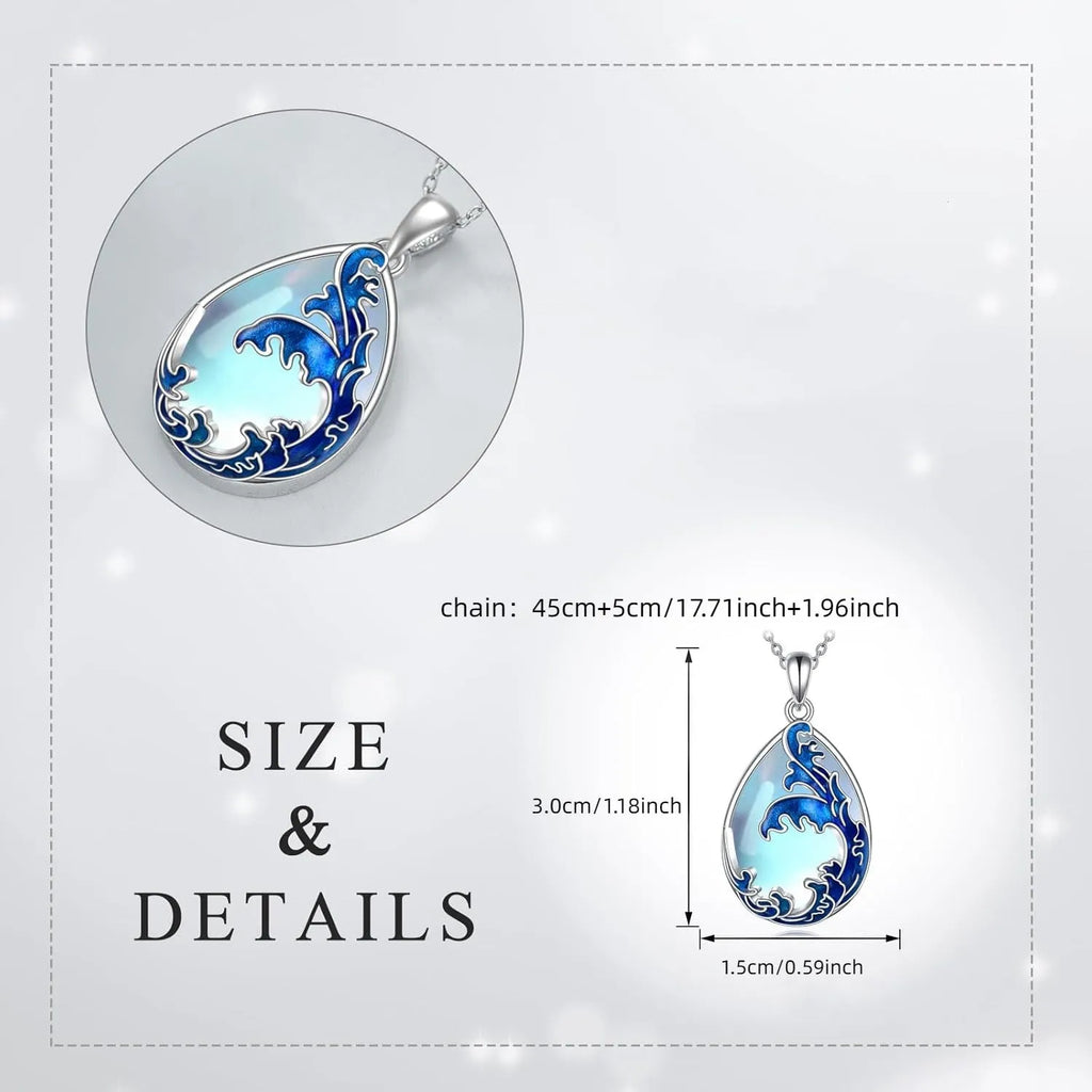 Moonstone blue heart pendant necklace for women made from alloy metal