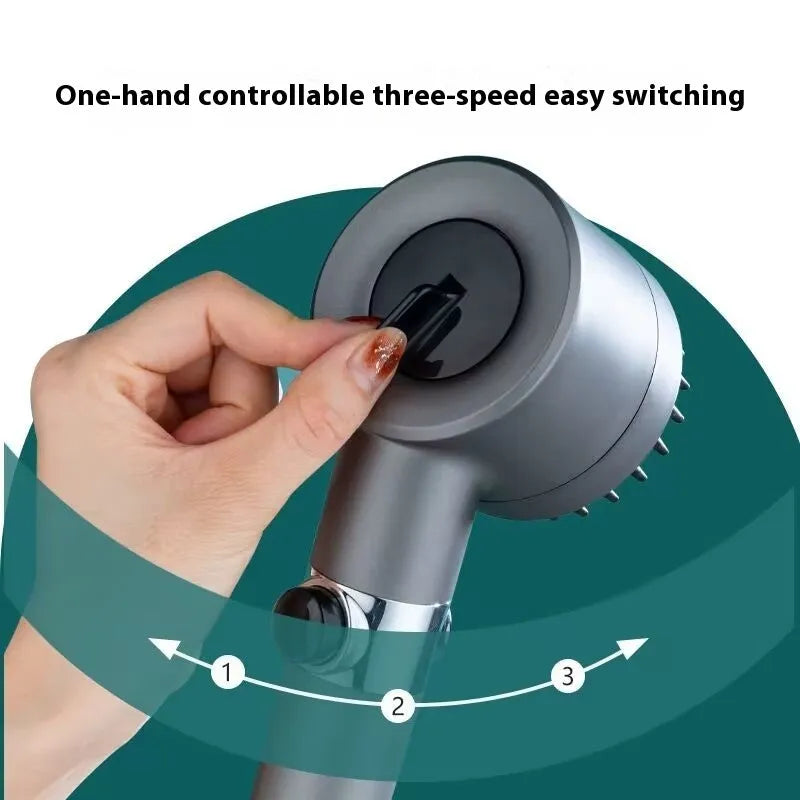 Portable ABS plastic shower head with three-gear adjustment for spray, massage and rain settings