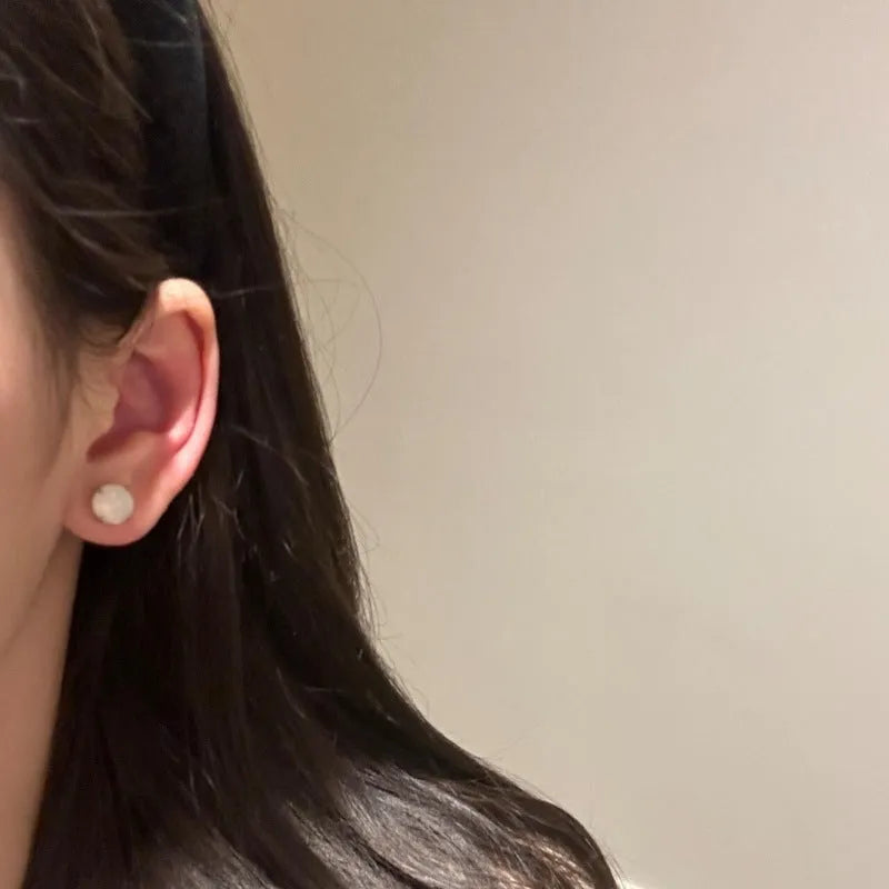 Round geometric chalcedony stud earrings with four-claw setting in Chinese National Fashion style