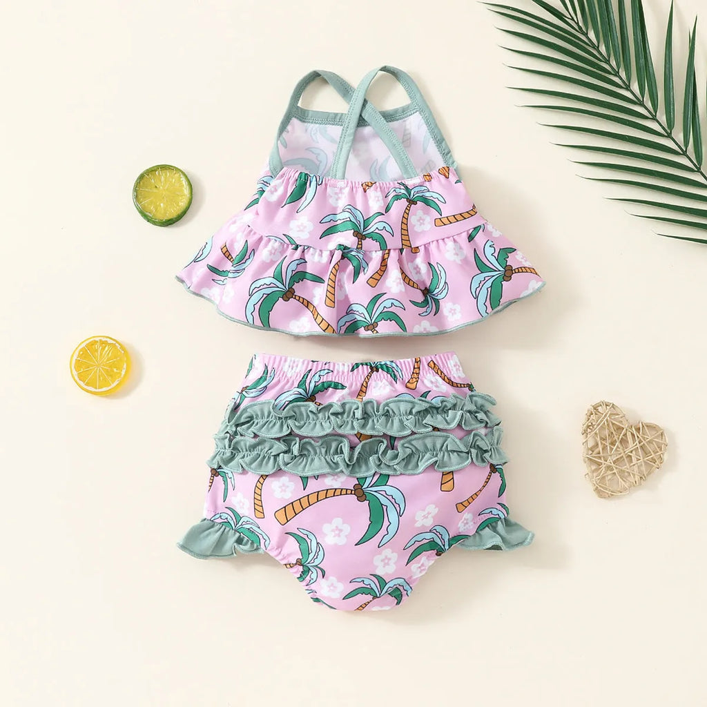 White two-piece toddler swimsuit set with shirt and shorts for beachwear