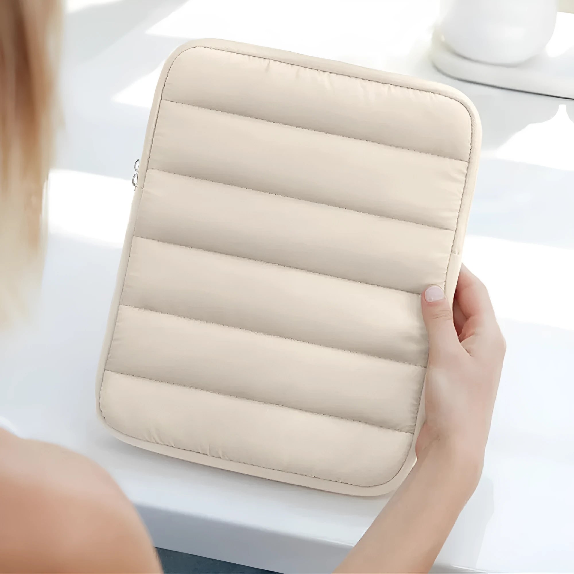 Fluffy laptop sleeve for 9.7-11 inch devices with waterproof lining in black colour