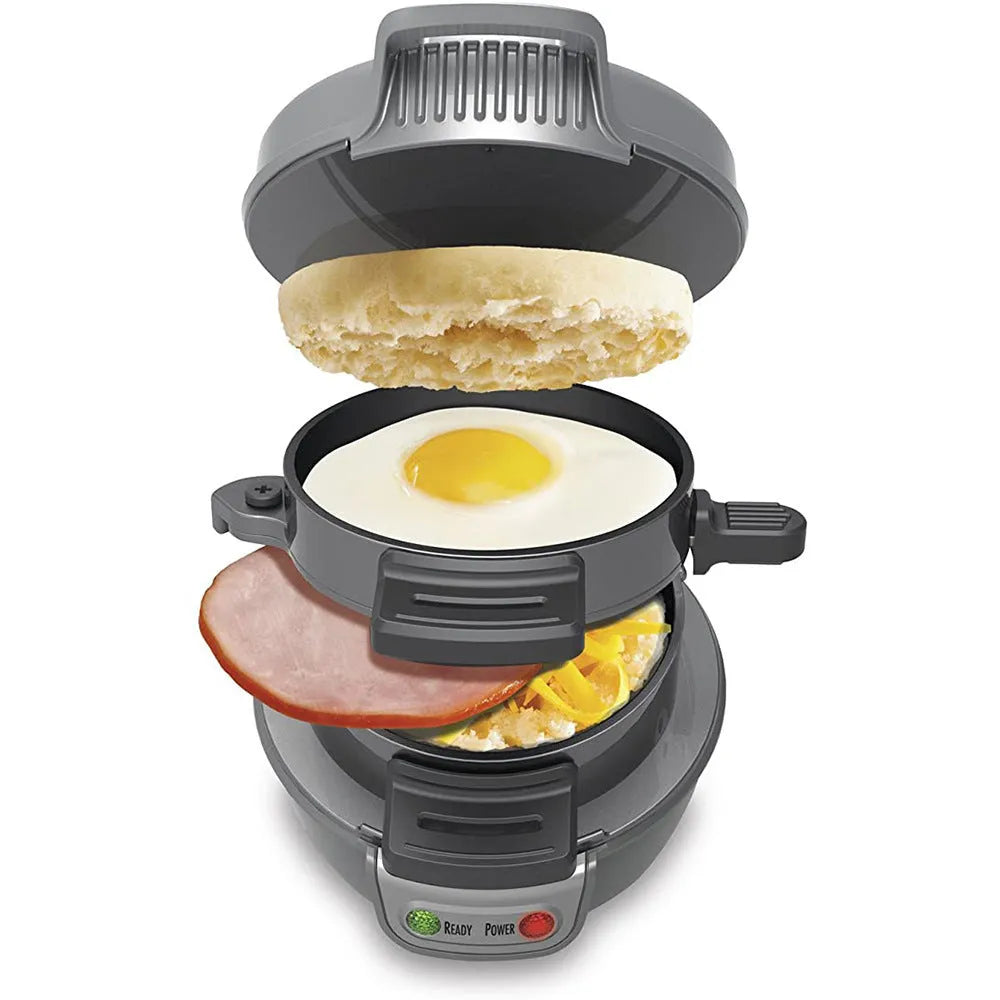 750W bright red breakfast sandwich maker with egg cooker ring and waffle machine function