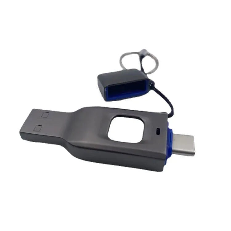 Black fingerprint encrypted USB flash drive with USB 3.0 and USB-C connectors