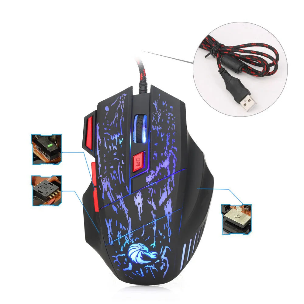 Water Crack design gaming mouse with colourful luminous effects and black H300BK colour
