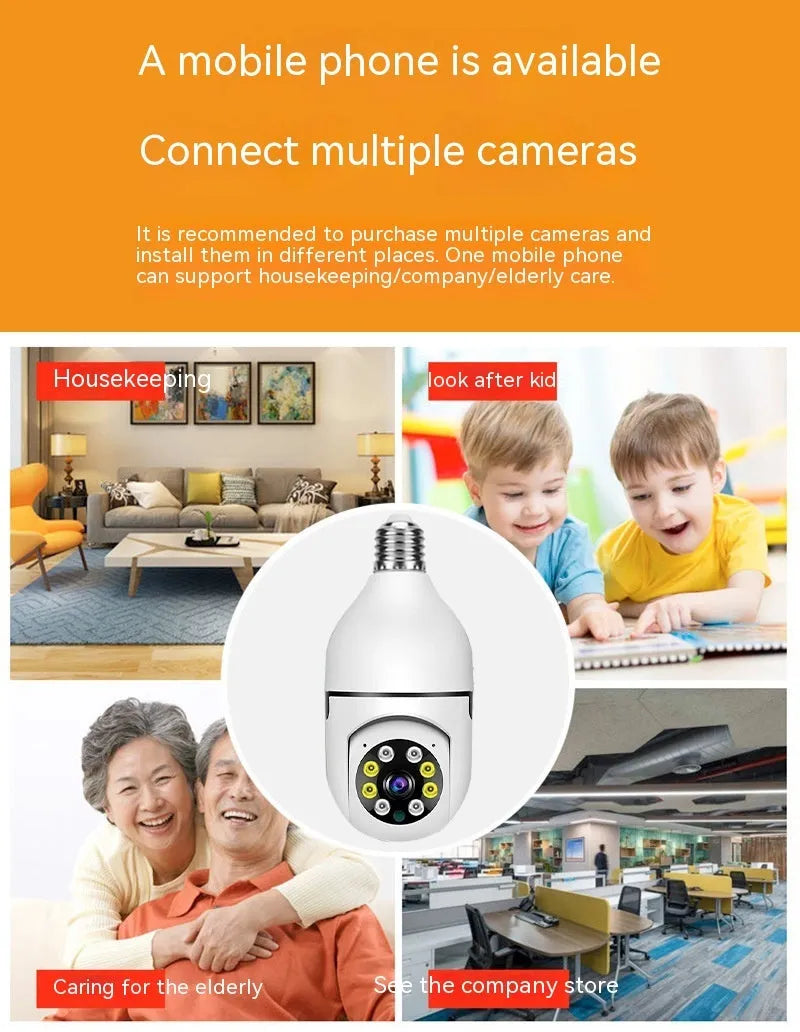 Wireless wifi bulb security camera with 1080p definition and full colour night vision for lamp holder installation