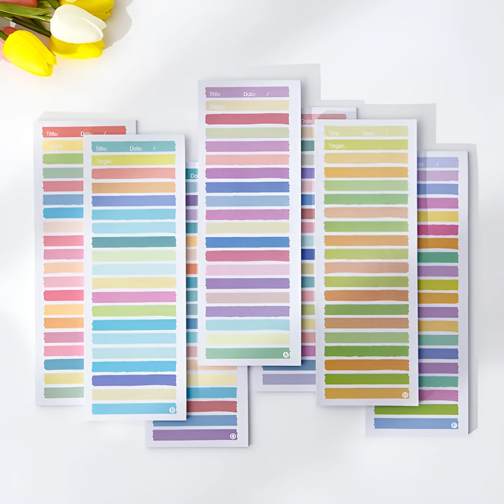 Colourful cartoon student notepad in plastic case with sticky notes, showing bear and striped design options
