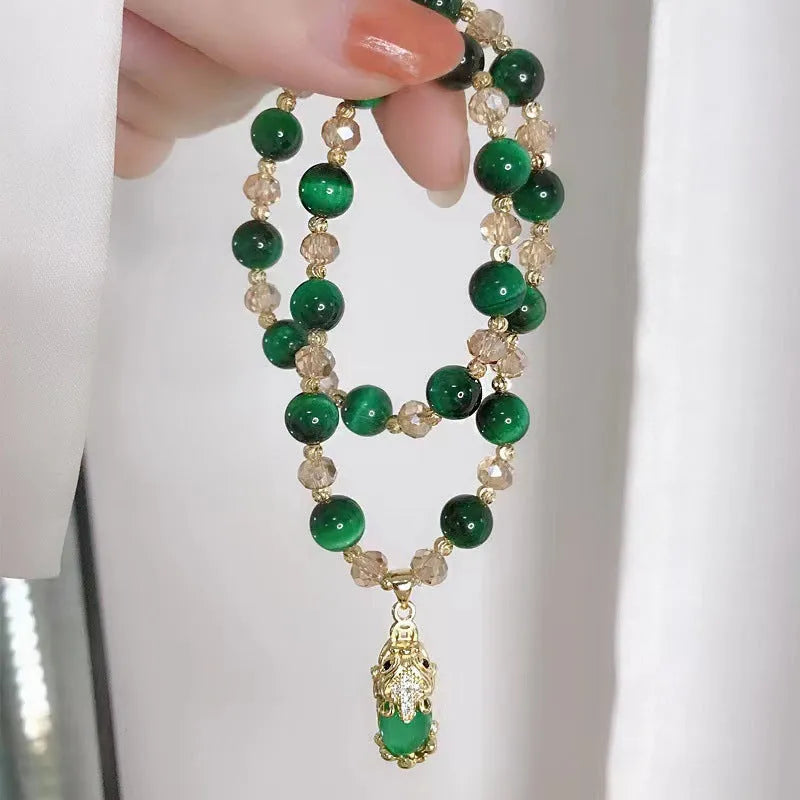 Handmade tigereye crystal bracelet with natural vanves stone beads in single and double chain designs