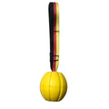 Yellow and camouflage EVA foam floating tetherball dog toys in 6.5cm, 7cm, and 9cm sizes.