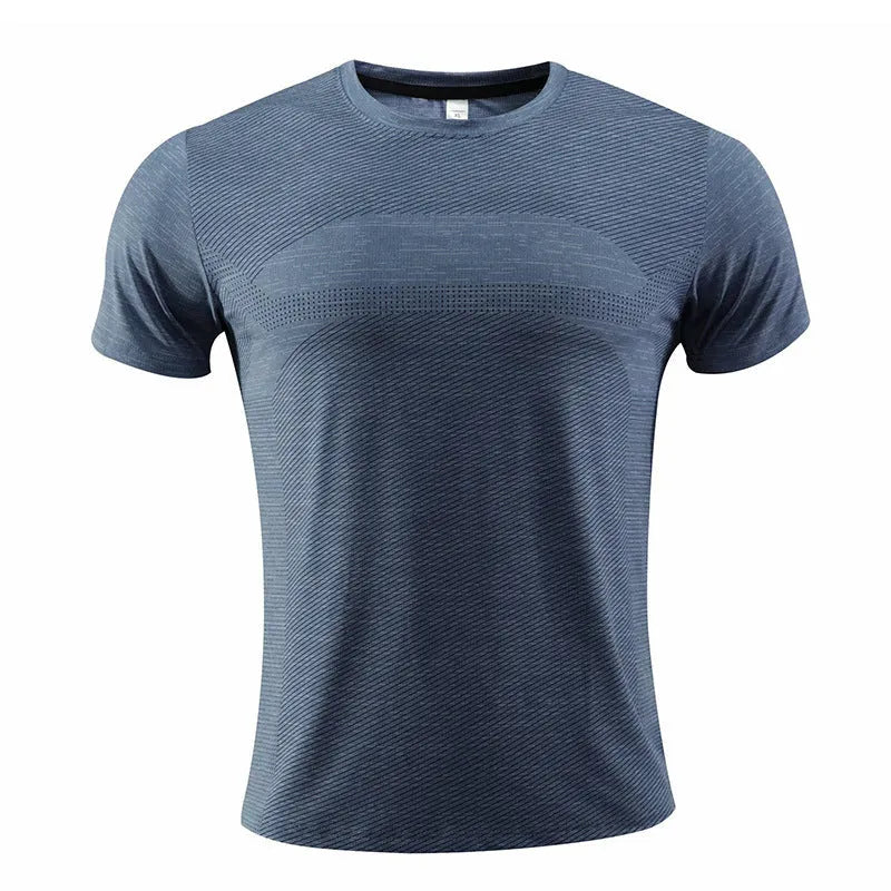 Short-sleeved red running T-shirt made from polyester spandex fabric on a size chart