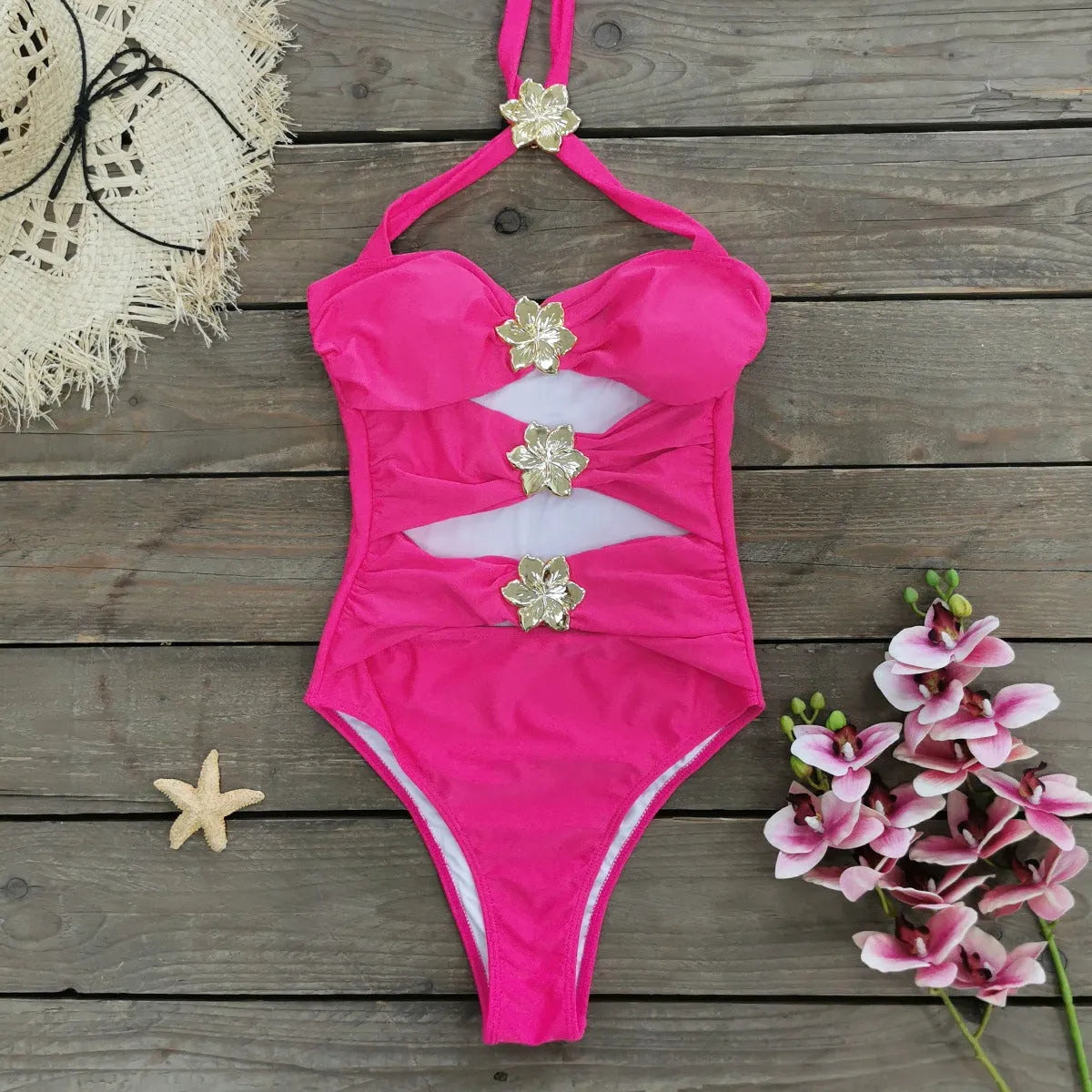 Women's high-waist one-piece swimsuit with attached short skirt in solid colour options