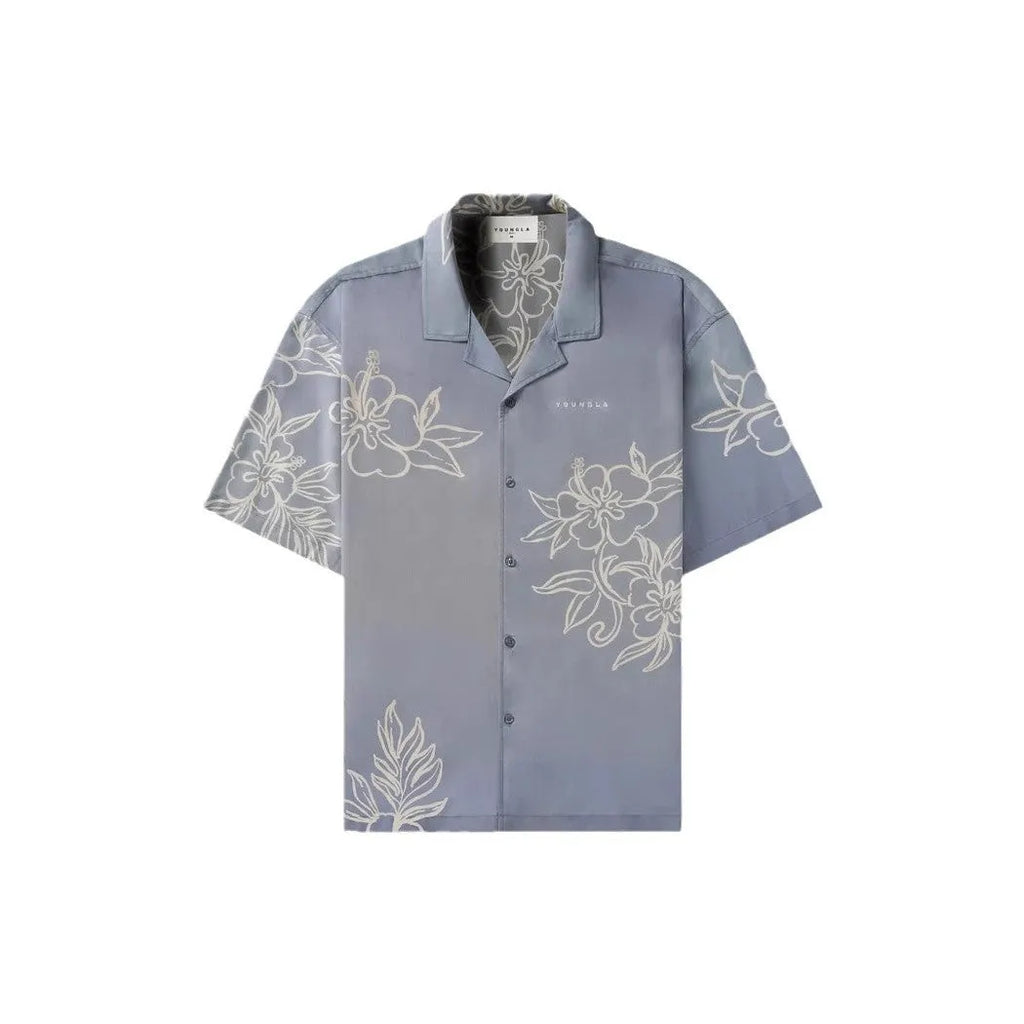Men's printed casual short sleeve shirt with floral pattern in loose fit polyester fabric