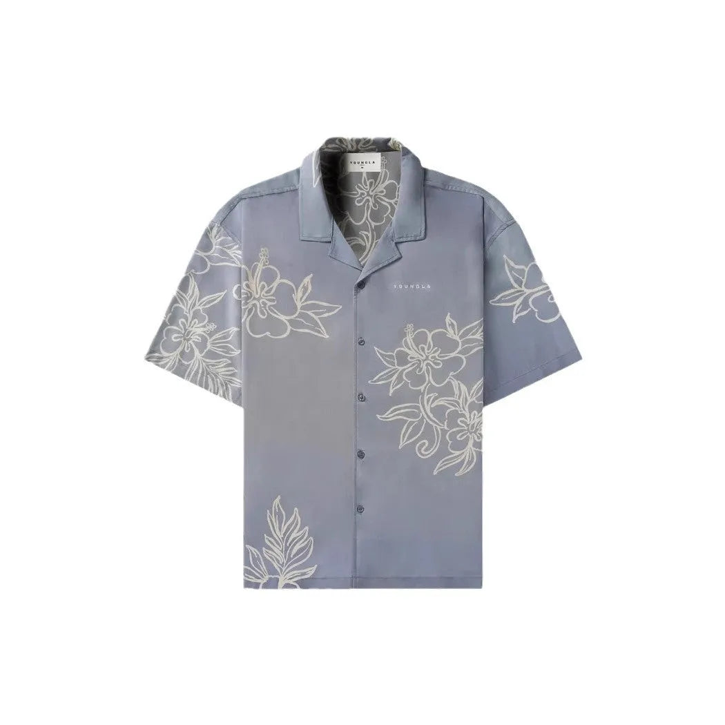 Men's printed casual short sleeve shirt with floral pattern in loose fit polyester fabric