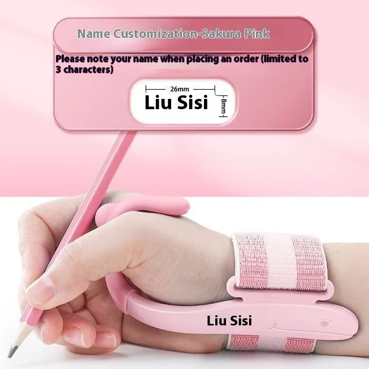 Anti-hook wrist brace pen control corrector for children's handwriting training in blue colour