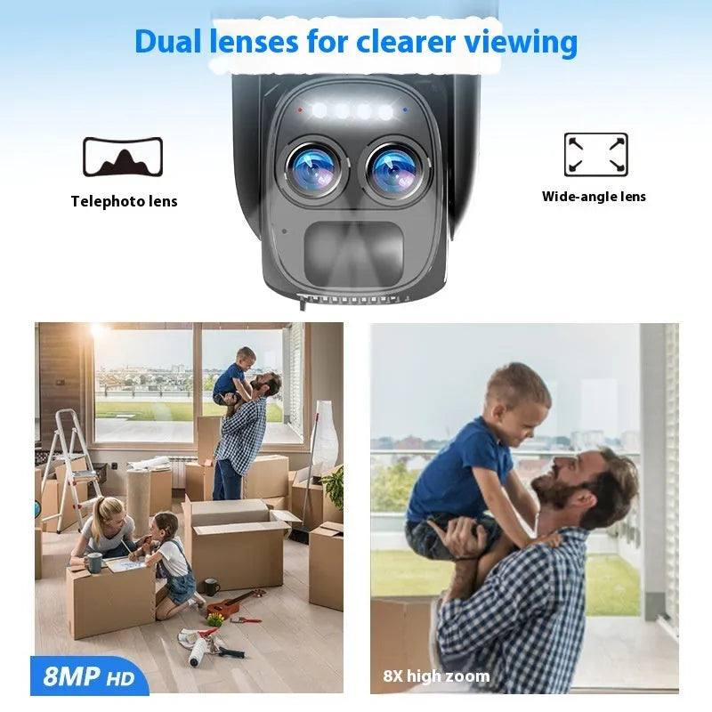 Solar-powered home security camera with 8x zoom and 4G/Wifi connectivity options