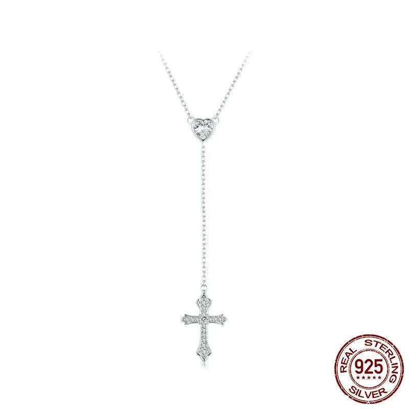925 silver Love Cross pendant necklace with V-neck design and O-ring chain in BSN384 colour.
